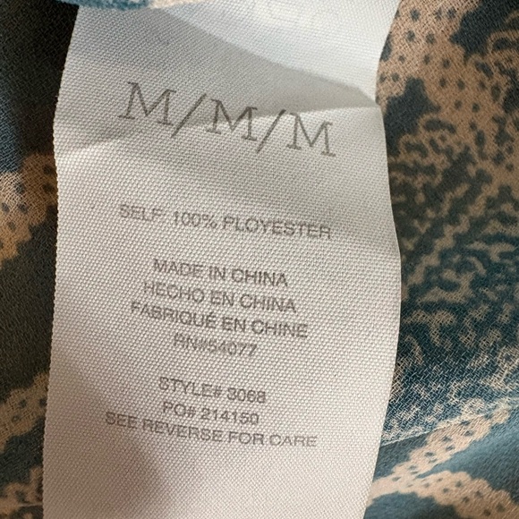 CAbi Windowpane Faux Wrap Blouse Teal Blue Cream Plaid Chiffon Boho Office #3068 - Picture 8 of 8